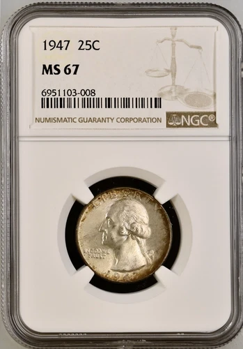 1947 WASHINGTON SILVER QUARTER MS67 NGC