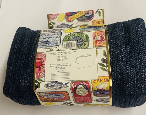 New Blue Straw Zipper Travel Pouch Wandering Moon Blue - Picture 21 of 21