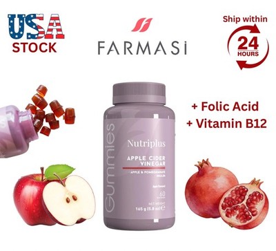 FARMASI Nutriplus Gummies - Apple Cider Vinegar 60 Gummies 5.8oz(FREE SHIPPING) 