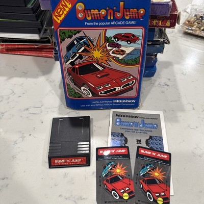Bump 'n' Jump Intellivision 1982 Cartridge, Overlays, Manual, & Box! Tested! 
