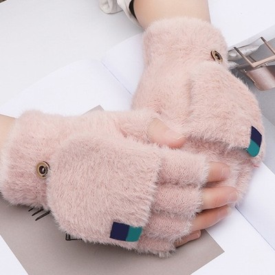 Winter Gloves With Expose Fingertips Soft Plush Half Finger Gloves For Adult