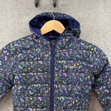 Eddie Bauer Girls XS 5-6 Floral Purple Blue Packable Down Filled Jacket Hood