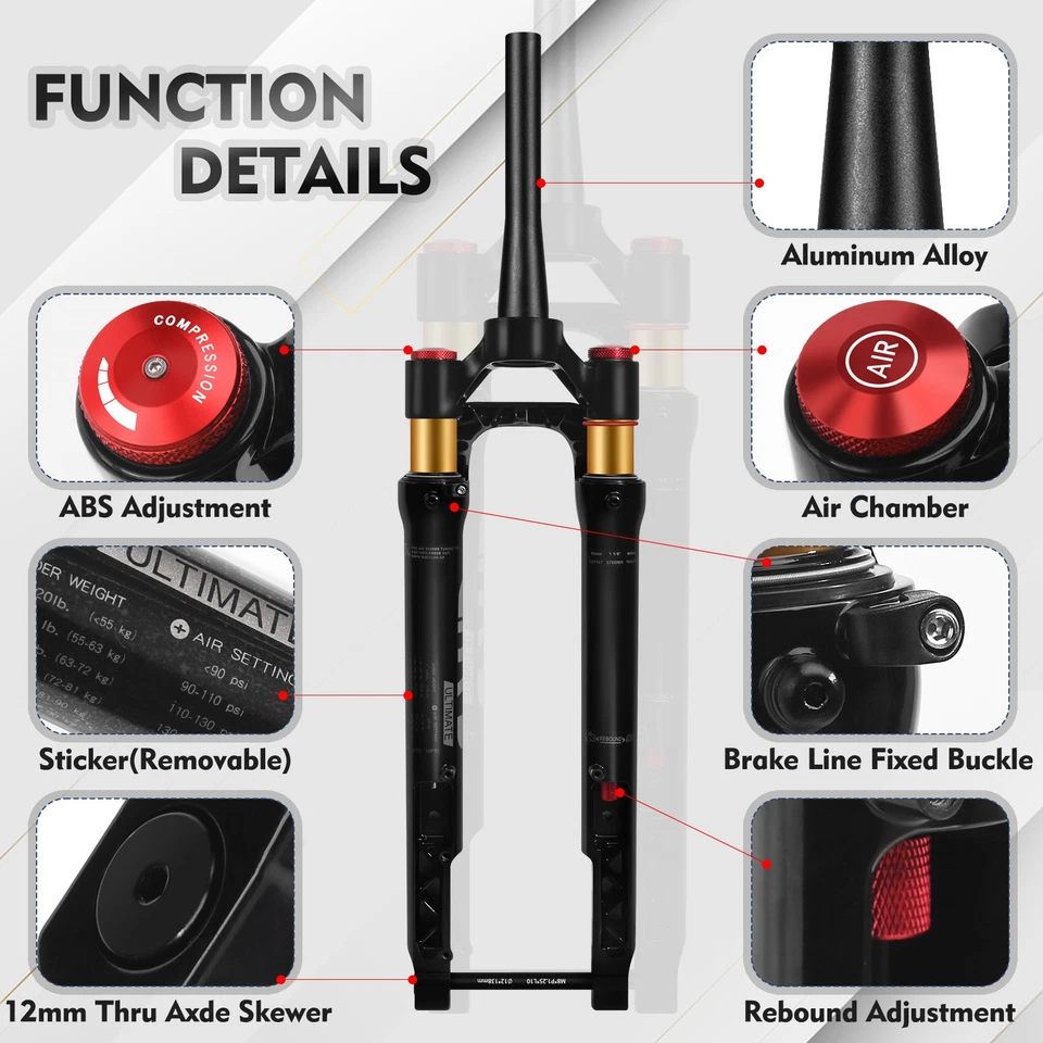 700C Road Gravel Bike Air Suspension Fork Thru Axle 45mm Offset 1-1/8" Tapered - Image 3 of 4