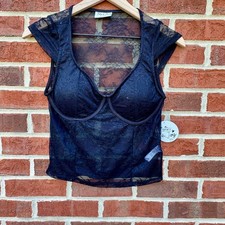 Jolie  Joy Lace Bustier Top Large Black Dark Coquette Goth Romance Whimsigoth