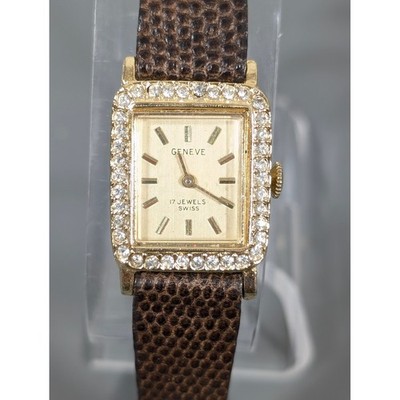 Vintage Geneve 17 Jewel Swiss Watch Women\'s‎ Wind Up Rhinestone Petite 6\