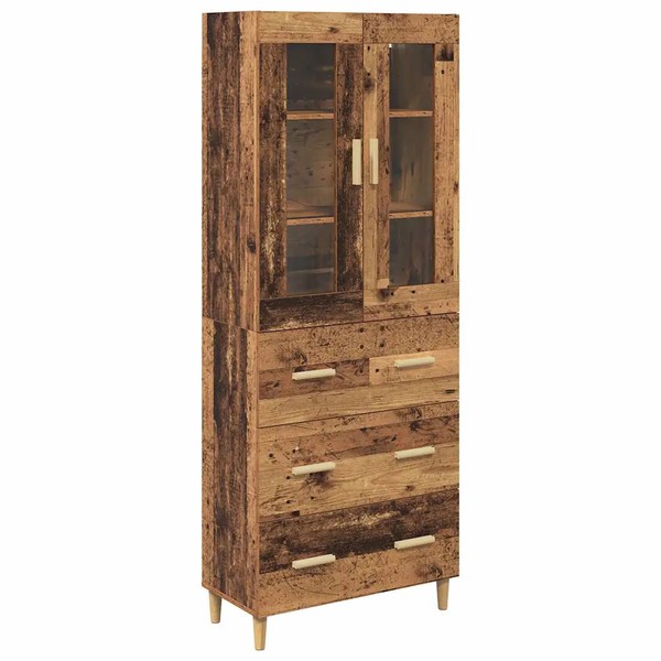 Highboard Altholz Mit Engineered Wood Und Glas 69,5 X 34 X 180 Cm-image