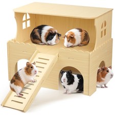Large Two-Level Guinea Pig Hideout, Wooden Guinea Pig Castle with House, Plat...