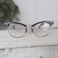 Vintage Cat Eye Glasses Frames Only 1/10 12K Gold-Filled Black Metal US Optical