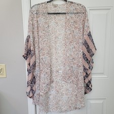 Wallflower Sheer Open Front Duster Kimono Top Cover Up Pink Blue Floral Size XL