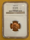 1949-S Lincoln Wheat Penny 1C - Minted in San Francisco Graded MS 66 RD by NGC