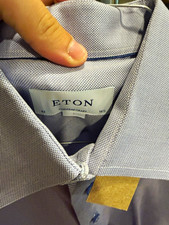 Eton Men s Blue Solid Contemporary Dress Shirt 16.5 Collar 42 LS