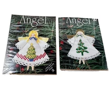 Clothespin Angel Ornament Kits Cross Stitch 2 Sets Christmas Trees New Old Stock