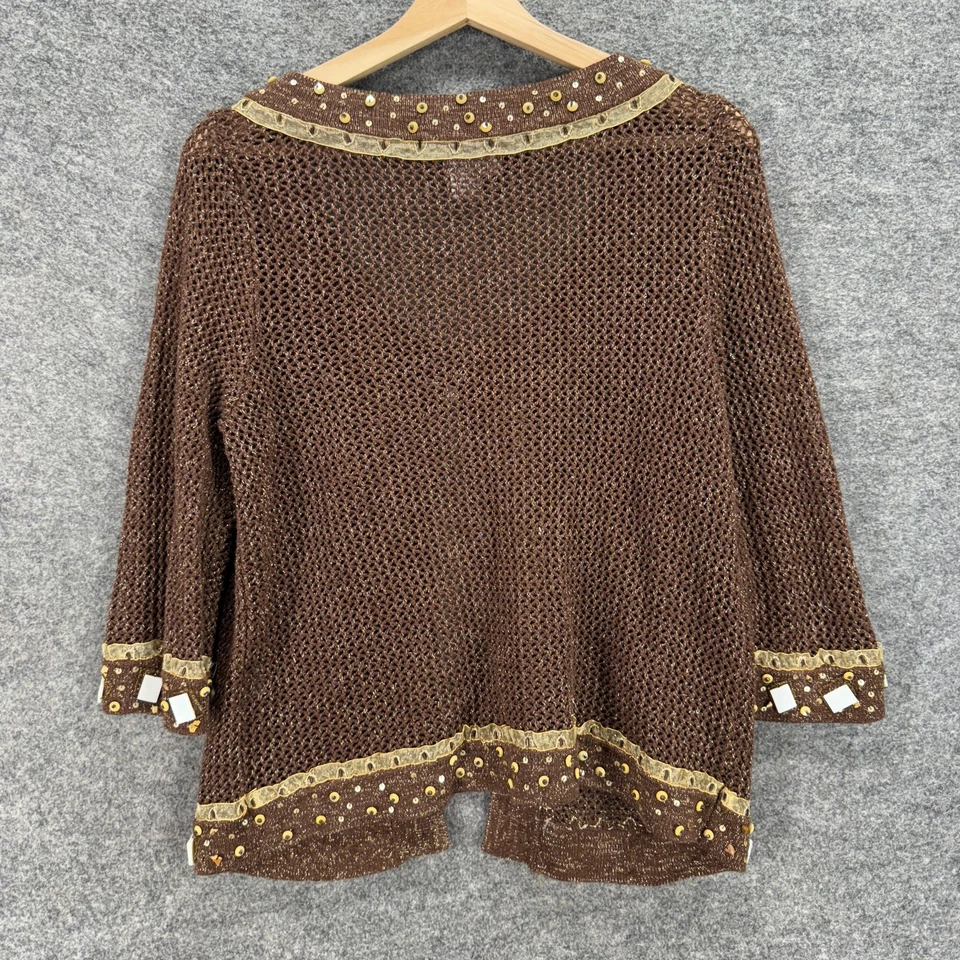 Cárdigan Just B Mujer L Grande Marrón Manga Larga Un Botón Tejido Algodón Informal Foto 2 de 4