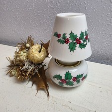 Vintage Christmas Petite Tea Light Ceramic Lantern Holly Berry White Green Red