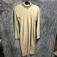 Fashion Nova Dress Womens Small Beige Ribbed Long Sleeve Mock Neck Midi