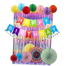 Rainbow Birthday Party Decorations Kit, 16 PCS Colorful Happy Birthday Banner