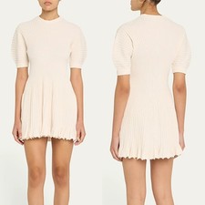 NWT Ulla Johnson Talie Rib-Knit Minidress White Crewneck Short Sleeves 