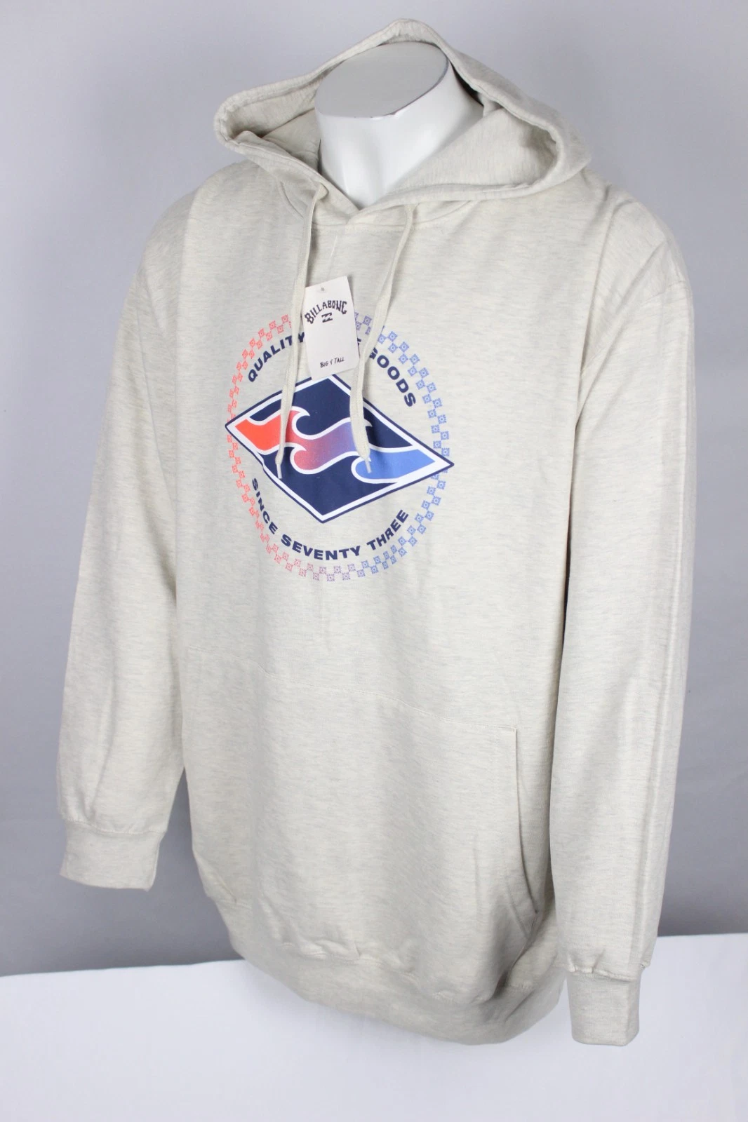 Billabong Men's Big & Tall Graphic Hoodie Sweatshirt 3XL Light Gray Heather