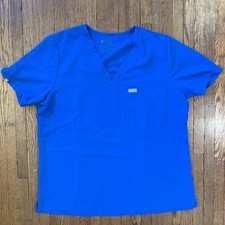 FIGS Technical Collection Catarina Royal Blue V-Neck Scrub Top Womens XL Pocket