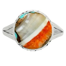 Premium Spiny Oyster Turquoise 925 Sterling Silver Ring Size 10 R-1074