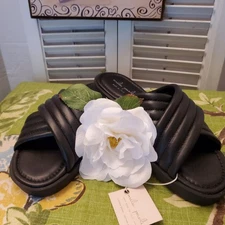 Mila Paoli Leather Sock Women Shoes Sandals Slides Black Size 8 