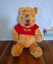 Disney Store Winnie the Pooh 12" Fuzzy Plush Red Sweater Shaggy Stuffed Bear