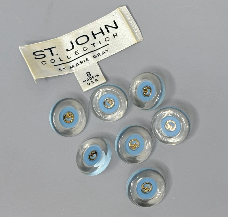 ST JOHN By Marie Gray Knits Blue Enamel & Gold Logo Replacement Buttons 7 Pcs - Image 2 of 4