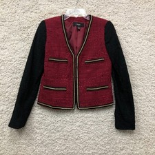 Mango Suit Blazer Extra Small Adult Red Tweed Boucle Gold Chain Jacket Womens XS
