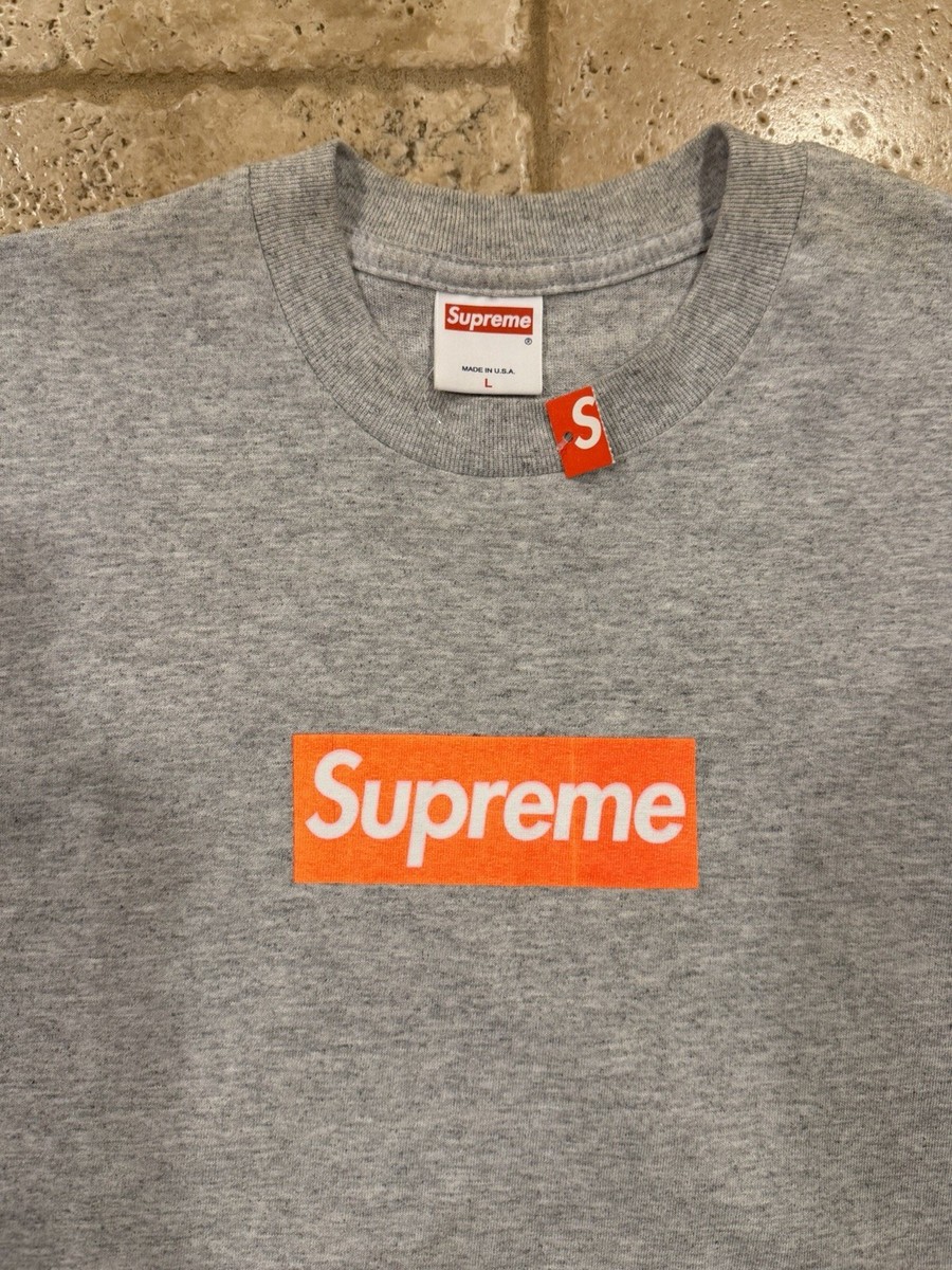 Supreme Box Logo Safety Orange early 2000s Grey T-Shirt | eBay