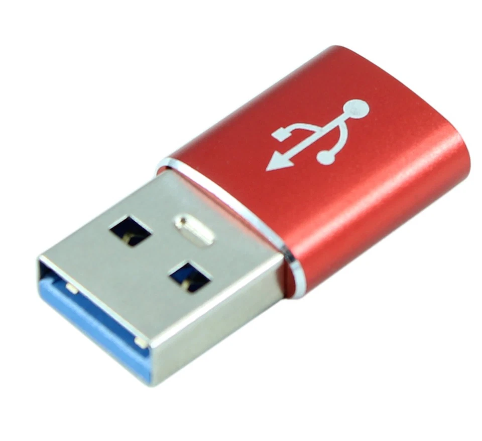 USB 3.2 Gen 1 Type-C Female to USB Type A Male Aluminum Shell Adapter Red - Image 2 of 2