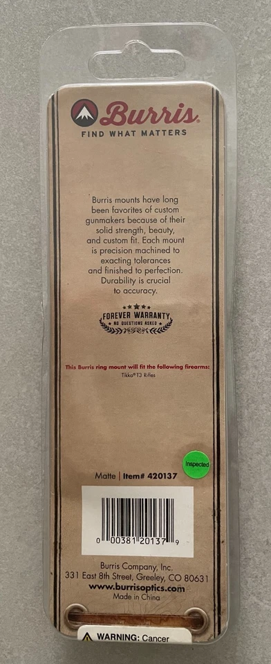 Burris 30mm High Scope Rings for Tikka T3, Item #420137, New in Box - Image 2 of 3