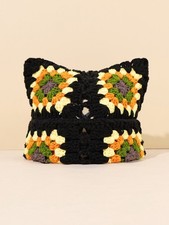 Bonnet en Laine crochet fait main multicolore - Patchwork bohème - Unisexe