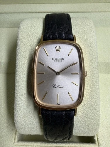 Rolex Men’s Cellini Vintage 18K Gold Watch Model 4113 Silver Dial With Box