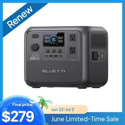 BLUETTI AC70 1000W 768Wh Portable Power Station Renewed for Travel