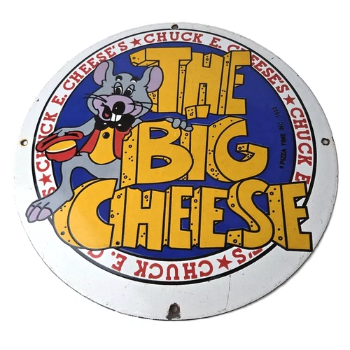 Vintage Chuck E Cheese Sign - Porcelain Gas Pump Service Station Sign