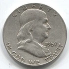1957-D-  FRANKLIN HALF DOLLAR -90 % SILVER - LOT # 342