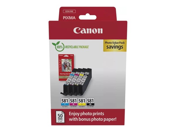 Canon CLI-581 / 2106C006 Tinten Sparset Schwarz, Cyan, Magenta, Gelb (4 StüCk) &-image