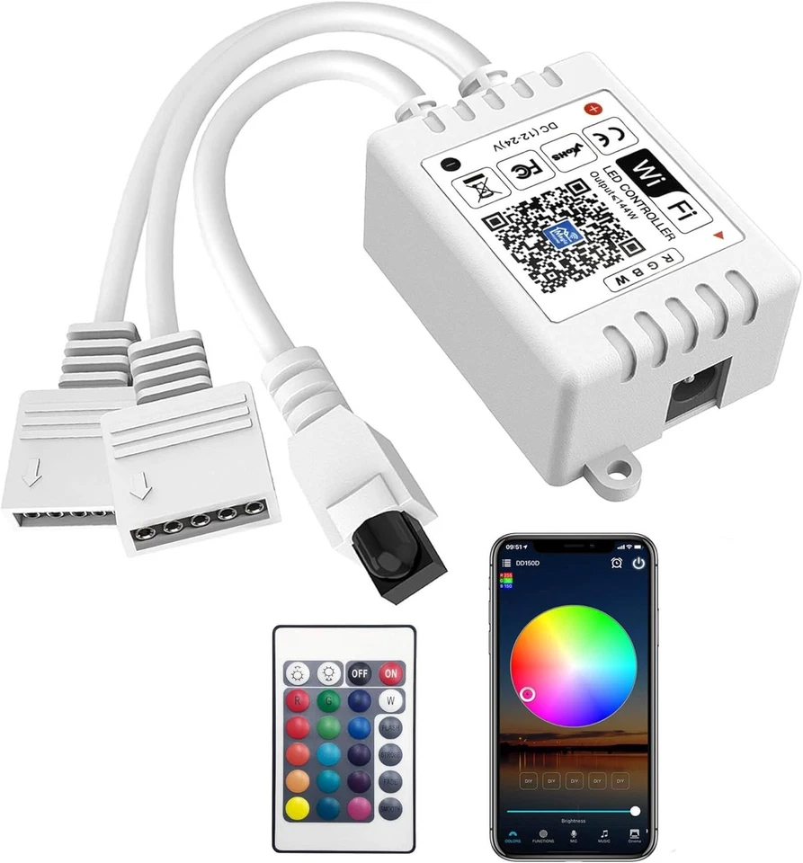 Smart WiFi RGBW LED Controller with 2 Outputs & 24-Key Remote - Voice Control - Image 3 of 4