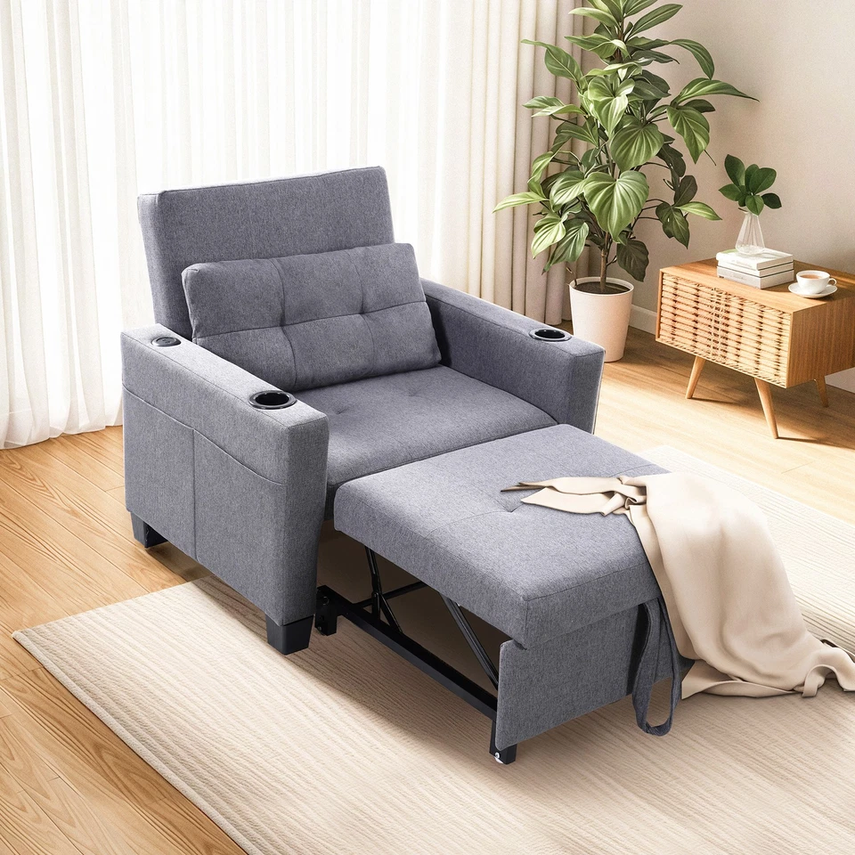 Sofá cama convertible 3 en 1 FLEXISPOT con puertos USB, portavasos y almohadas Foto 3 de 4