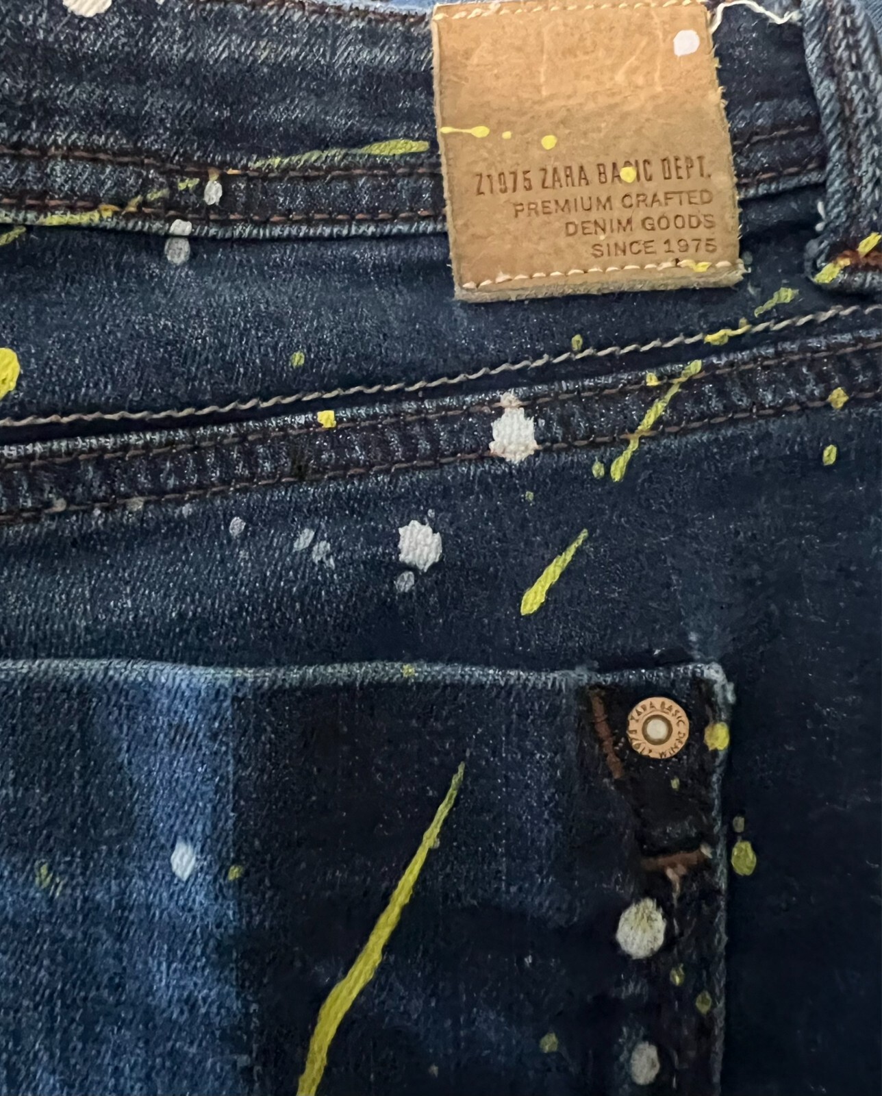 Zara Basic Z1975 Paint Splattered Distressed Skin… - image 7