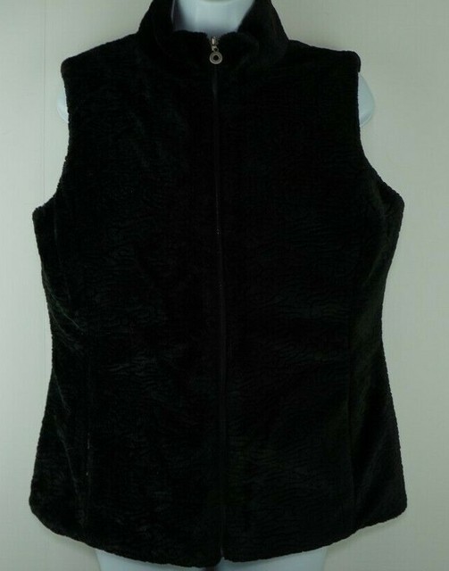 Ethyl Brand Womens Reversible Black Faux Fur Vest Zip Up Size Medium eBay
