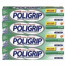 Super Poli-Grip Denture Adhesive Cream Free Formula, 4 Count 