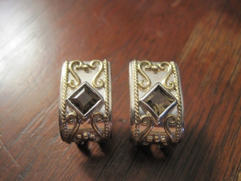 NF THAILAND 14K/STERLING SMOKY TOPAZ LEVERBACK EARRINGS