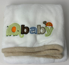 New Carters Just One You White Fleece Embroidered Elephant Turtle Baby Blanket
