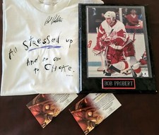Bob Probert Detroit Red Wings Signed Photo and T-Shirt Combo w/ 2 COAs