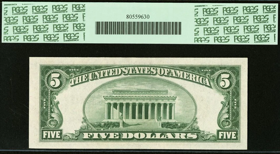 1934C $5 Federal Reserve Note PCGS 58 - Chicago Wide Face - FR-1959-G - Image 3 of 3