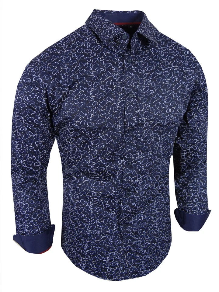 Camisa Azul Para Hombres Moda Occidental Diseños Paisley Rodeo Abotonada Cámara de los Lores Foto 4 de 4