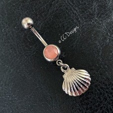 14g Rosa Brillo Ópalo Circonita cúbica Cuelga Plata Concha Almeja Concha Anillo Vientre (B344)