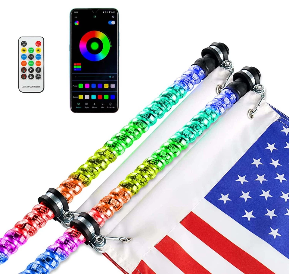 2 x 4 фута RGB LED хлыст огни антенна погони + флаг пульт дистанционного управления для CF Moto ZFORCE 500 800 - Изображение 4 из 4