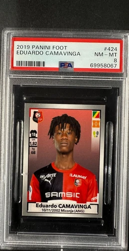 2019 Panini Foot Soccer Sticker Eduardo Camavinga PSA 8 RC TRUE RC